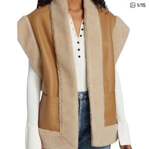 A.L.C. Sutton Faux Fur Vest Tan Cream Shearling Quiet Luxury Size Large